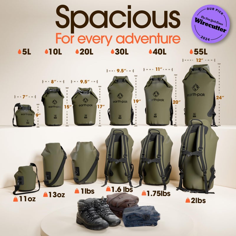 Earth Pak Waterproof Dry Bag - Roll Top Waterproof Backpack Sack Keeps Gear Dry for Kayak with Waterproof Phone Case - Image 2